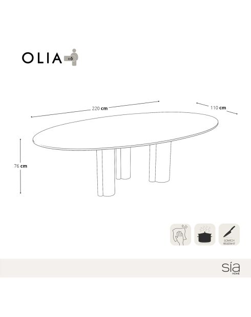 Table à manger Olia aspect travertin noire - 110x220x76 cm