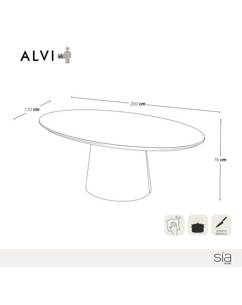 Table à manger Alvi chêne clair - 200x110x76 cm