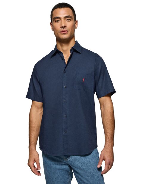 Marineblauw hemd van linnenmix Rigby Go