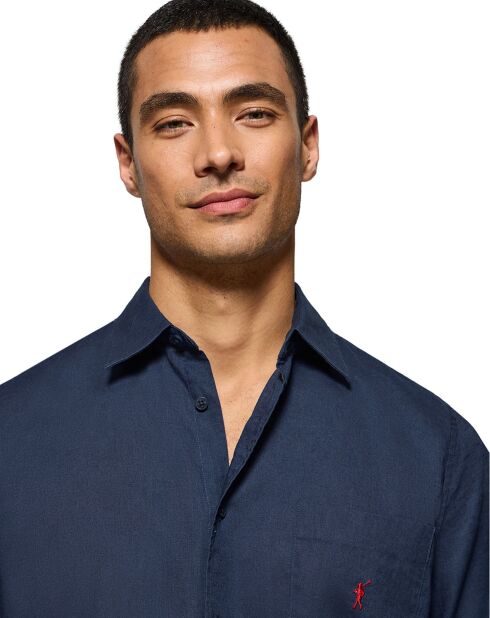 Marineblauw hemd van linnenmix Rigby Go