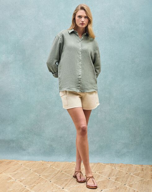 Chemise en Lin mélangé Pc Monogram Gd vert militaire