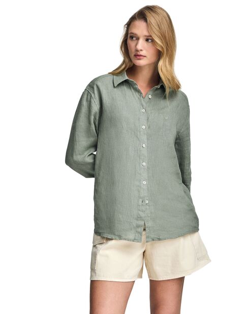 Chemise en Lin mélangé Pc Monogram Gd vert militaire