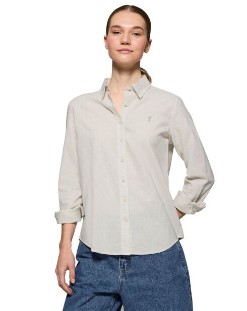 Rigby Go W overhemd van crèmekleurige linnenmix