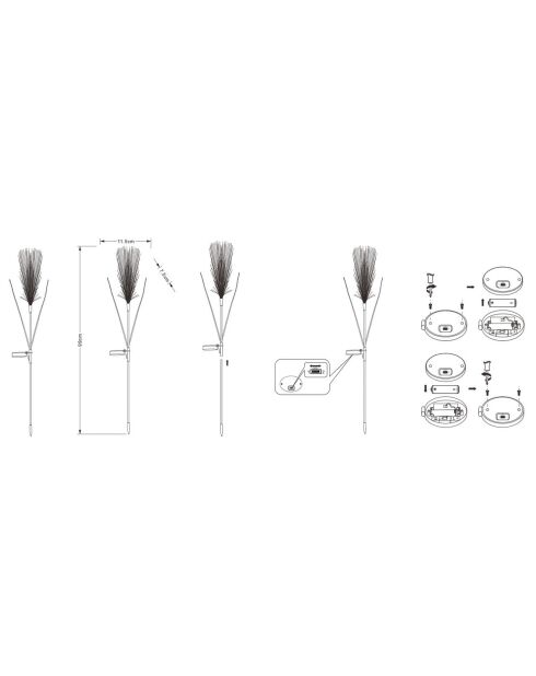 Plumero blanco para decoración con 10 luces LED alimentadas por energía solar, 11,5 x 7,5 x 62 cm