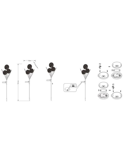 Décoration lumineuse à énergie solaire 30 LED fleurs blanche- 16x8.5x42 cm