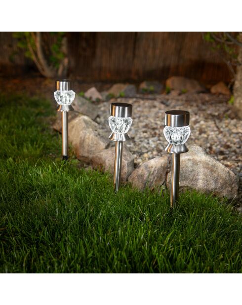 Baliza solar de acero inoxidable y cristal blanco - 22,5x30x31 cm