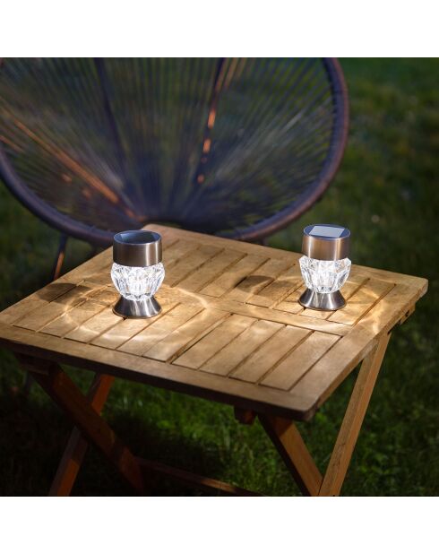 Baliza solar de acero inoxidable y cristal blanco - 22,5x30x31 cm