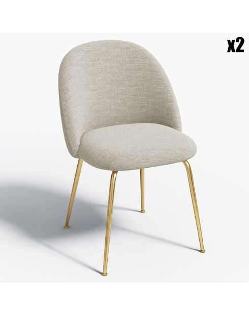 2 Chaises Ella Tissu Tramé toucher doux beiges - 77.5x50x54 cm