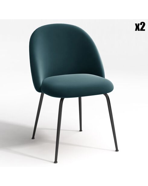 2 Chaises Ella Velours bleu canard - 77.5x50x54 cm