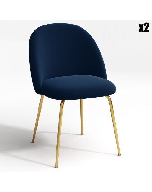 2 Chaises Ella Velours bleu nuit - 77.5x50x54 cm