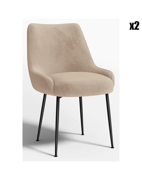 2 Chaises Rakel Tissu tramé toucher doux beige taupe  - 82x64x55 cm