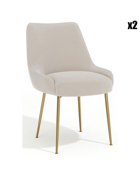 2 Chaises Rakel Velours Pieds brossés crème - 82x64x55 cm