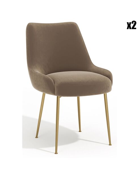 2 Chaises Rakel en Velours Pieds brossés taupe - 82x64x55 cm