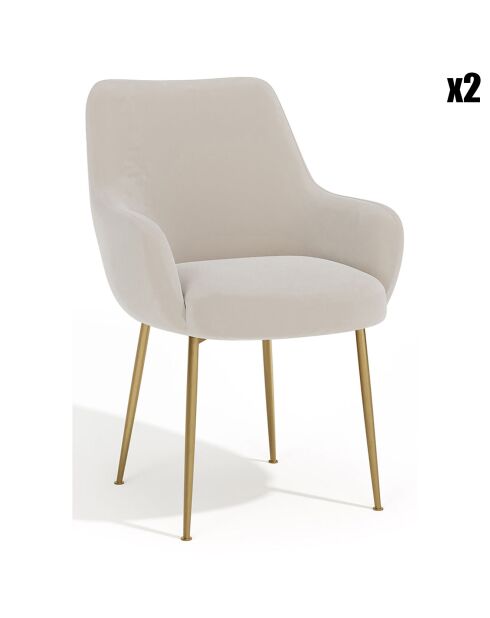 2 Petits Fauteuils Rakel en Velours Pieds brossés crème - 82x64x55 cm