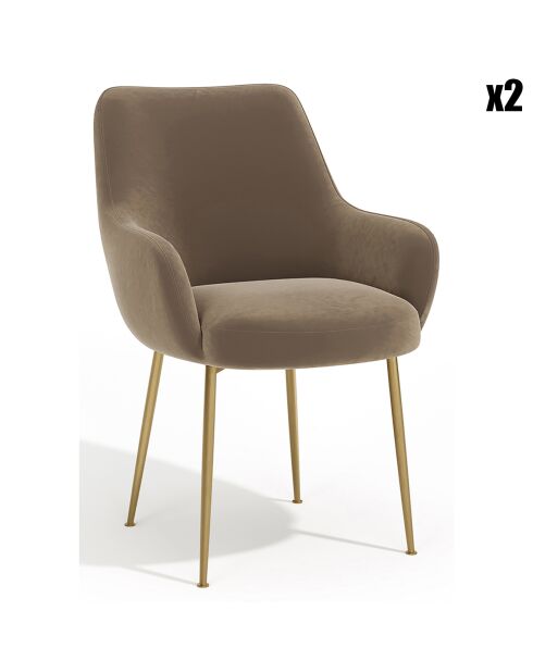 2 Petits Fauteuils Rakel Velours Pieds brossés taupe - 82x64x55 cm