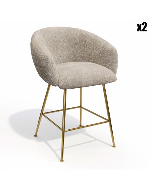 2 Tabourets de bar Tess en Velours tramé beiges - 60x59.5x91 cm
