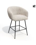 2 Tabourets de bar Tess en Velours tramé crème - 60x59.5x91 cm