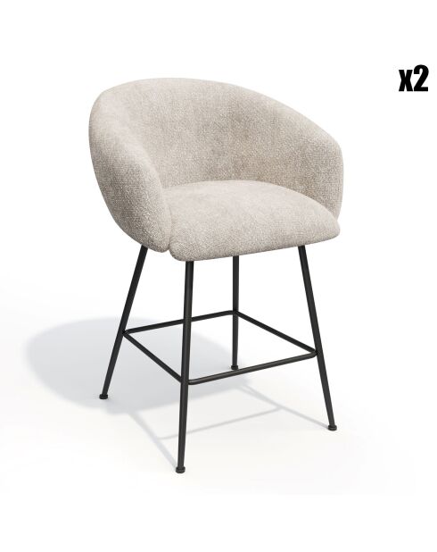 2 Tabourets de bar Tess en Velours tramé crème - 60x59.5x91 cm