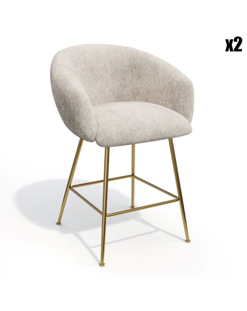 2 Tabourets de bar Tess en Velours tramé crème - 60x59.5x91 cm