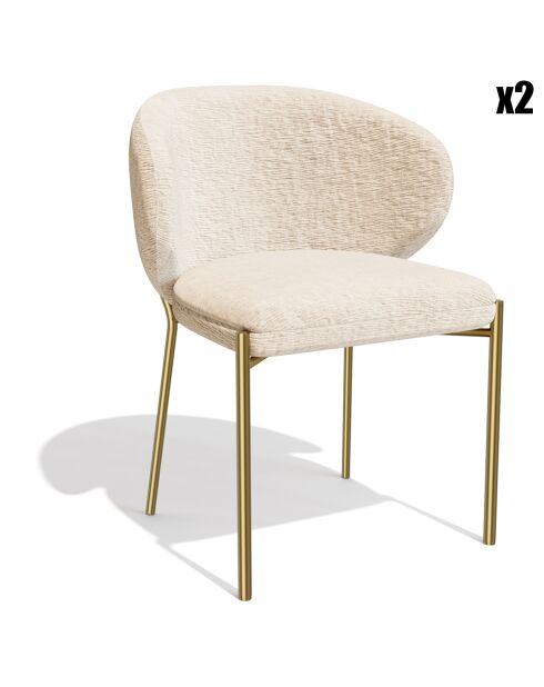2 Chaises Luca en Velours texturé beiges - 60x56x79 cm