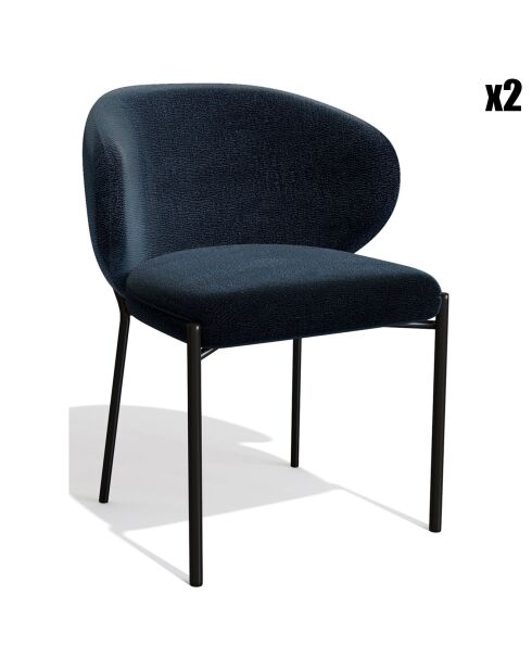 2 Chaises Luca en Velours texturé bleu foncé - 60x56x79 cm