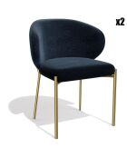 2 Chaises Luca en Velours texturé bleu foncé - 60x56x79 cm