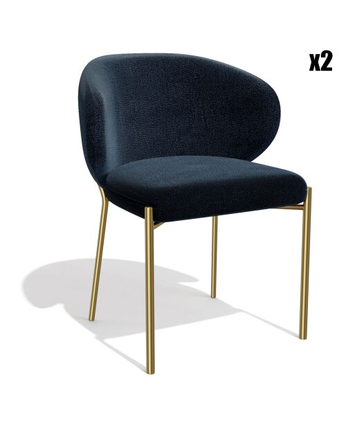 2 Chaises Luca en Velours texturé bleu foncé - 60x56x79 cm