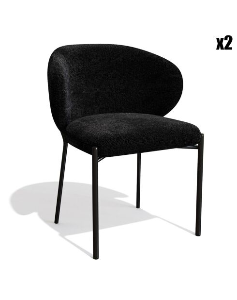 2 Chaises Luca en Velours texturé noires - 60x56x79 cm