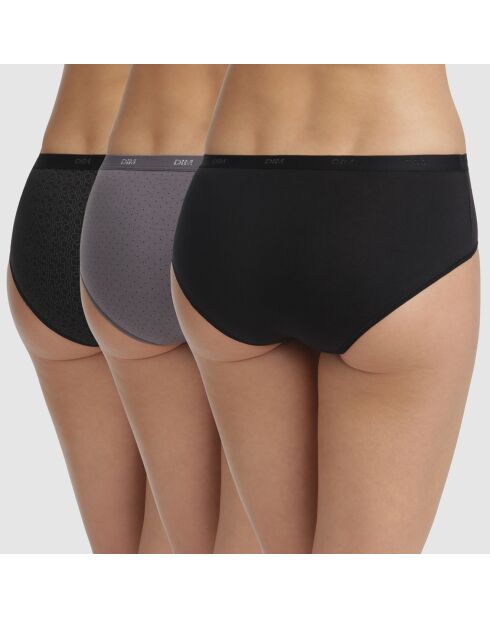 3 bóxers Les Pockets de algodón para mujer, negro/gris