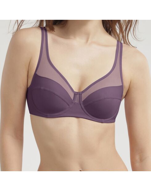 Soutien-gorge emboîtant en microfibre et tulle Generous Classic prune