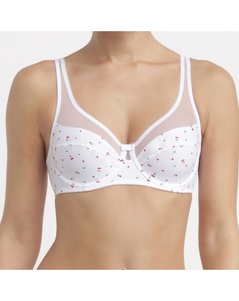 Soutien-gorge armatures microfibre et tulle motif cerise Generous Classic blanc