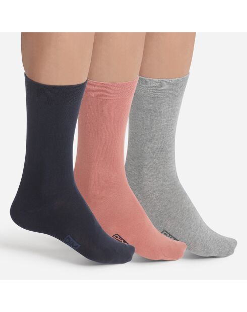 3 Paires de chaussettes Coton marine/rose/gris