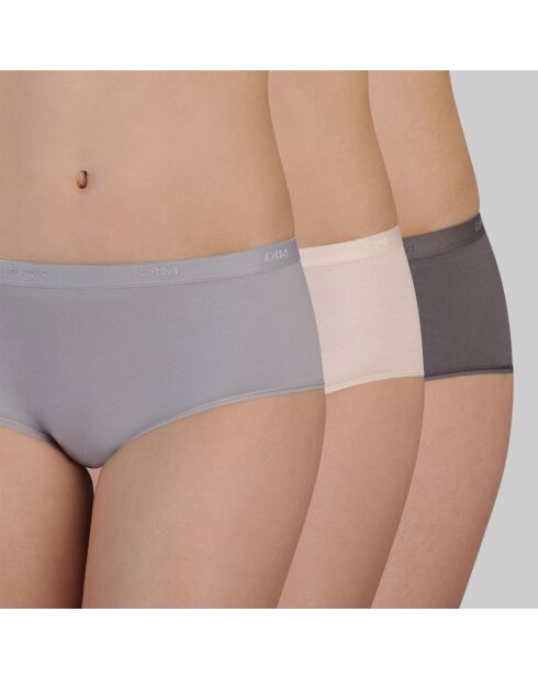 3 Boxers Les Pockets Ecodim Coton  taupe/rose/gris