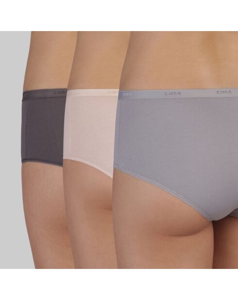 3 Boxers Les Pockets Ecodim Coton  taupe/rose/gris