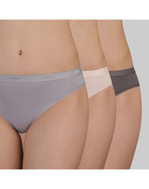 3 Culottes Les Pockets Ecodim Coton taupe/rose/gris