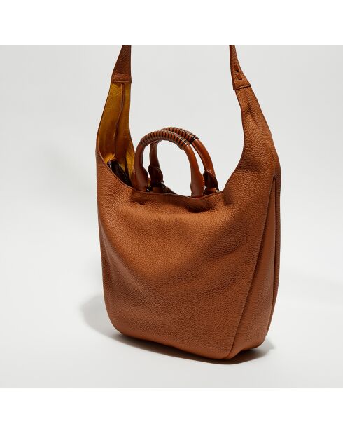 Sac cabas en Cuir Woody caramel - 45x33x13 cm