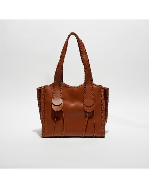 Sac cabas moyen en Cuir Mony caramel - 40x35x20 cm
