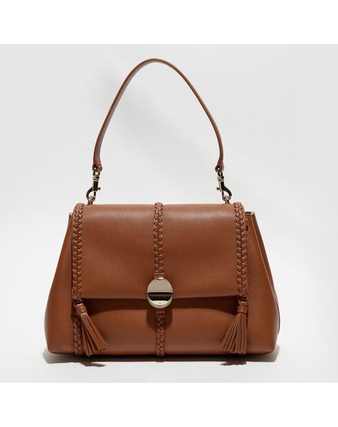 Sac porté épaule en Cuir Pénélope caramel - 35x24x13 cm