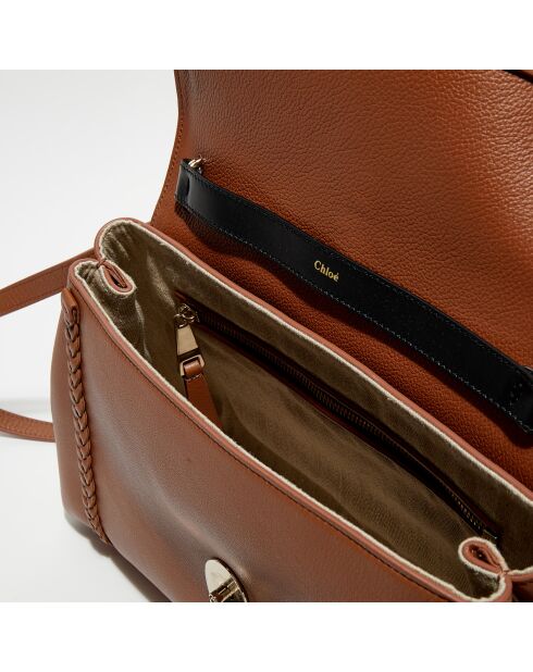 Sac porté épaule en Cuir Pénélope caramel - 35x24x13 cm