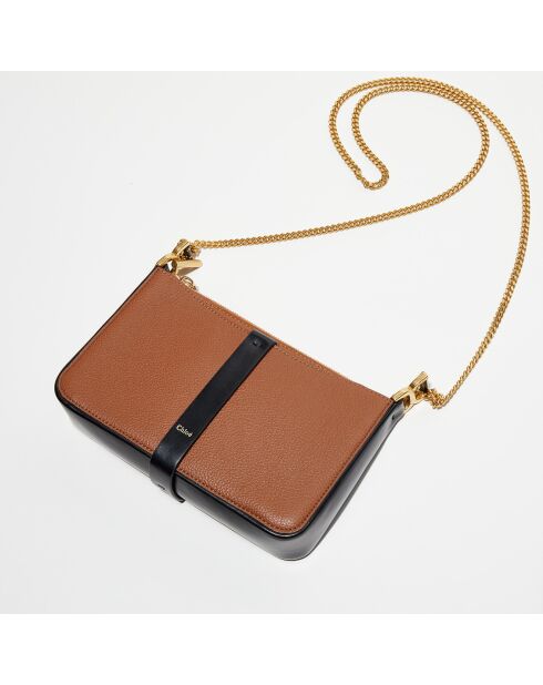 Pochette bandoulière en Cuir Tess marron - 20x12x3 cm