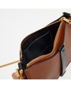 Pochette bandoulière en Cuir Tess marron - 20x12x3 cm