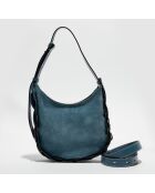 Sac porté épaule en Velours de Cuir Darryl bleu - 25x20x9 cm