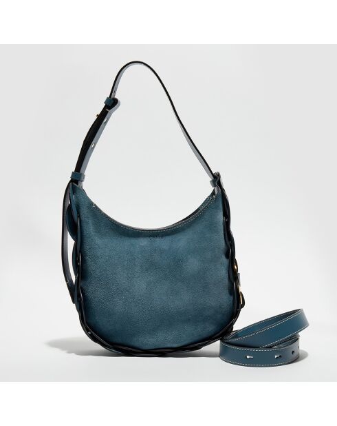 Sac porté épaule en Velours de Cuir Darryl bleu - 25x20x9 cm