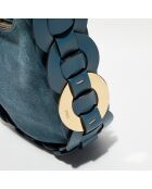 Sac porté épaule en Velours de Cuir Darryl bleu - 25x20x9 cm