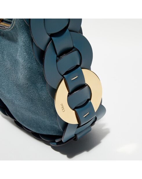 Sac porté épaule en Velours de Cuir Darryl bleu - 25x20x9 cm