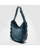 Sac porté épaule en Velours de Cuir Darryl bleu - 25x20x9 cm
