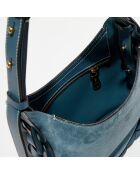 Sac porté épaule en Velours de Cuir Darryl bleu - 25x20x9 cm