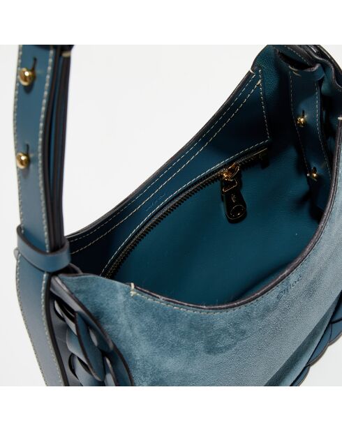 Sac porté épaule en Velours de Cuir Darryl bleu - 25x20x9 cm