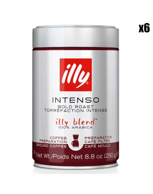 6 Boîtes de Café Moulu Cafetière Filtre Torréfaction Intense - 6x250 gr