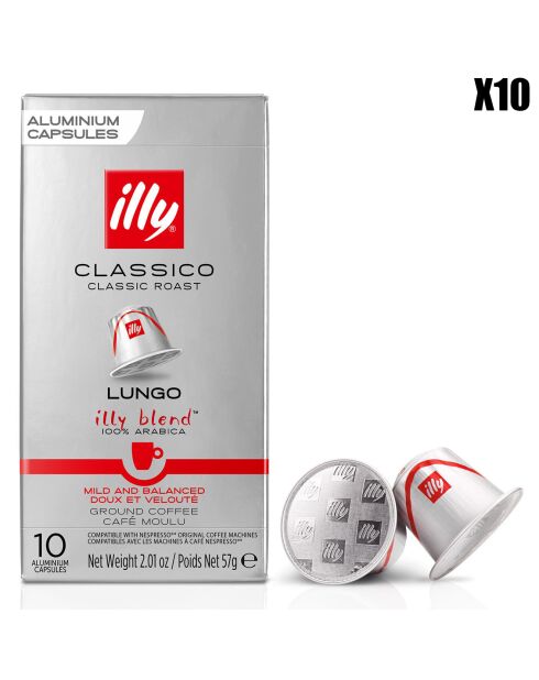 10 Boîtes de 10 Capsules Compatibles Classico Lungo - 10x57 gr